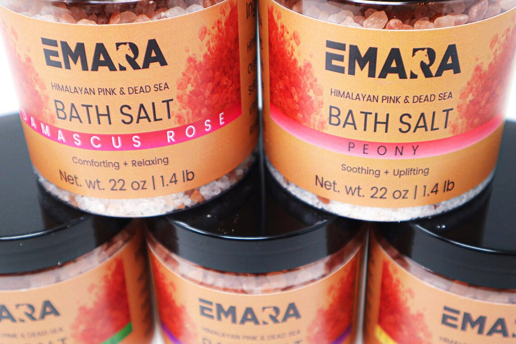 5 Bath Salt Spa Gift Set - Luxury Himalayan Pink and Dead Sea Salt Bath Soak Enriched with Rosehip Oil Vitamin E Oil 7 LB Bulk Bath Salt